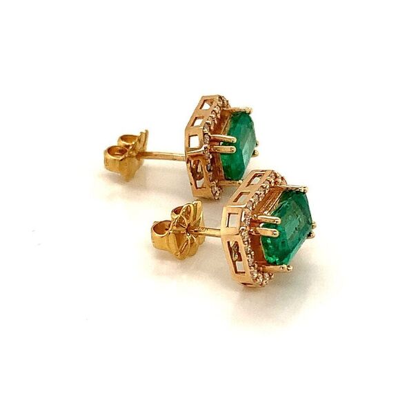 Natural Emerald Diamond Stud Earrings 14k Gold 1.85 TCW Certified $3,950 111884 - Picture 4 of 14